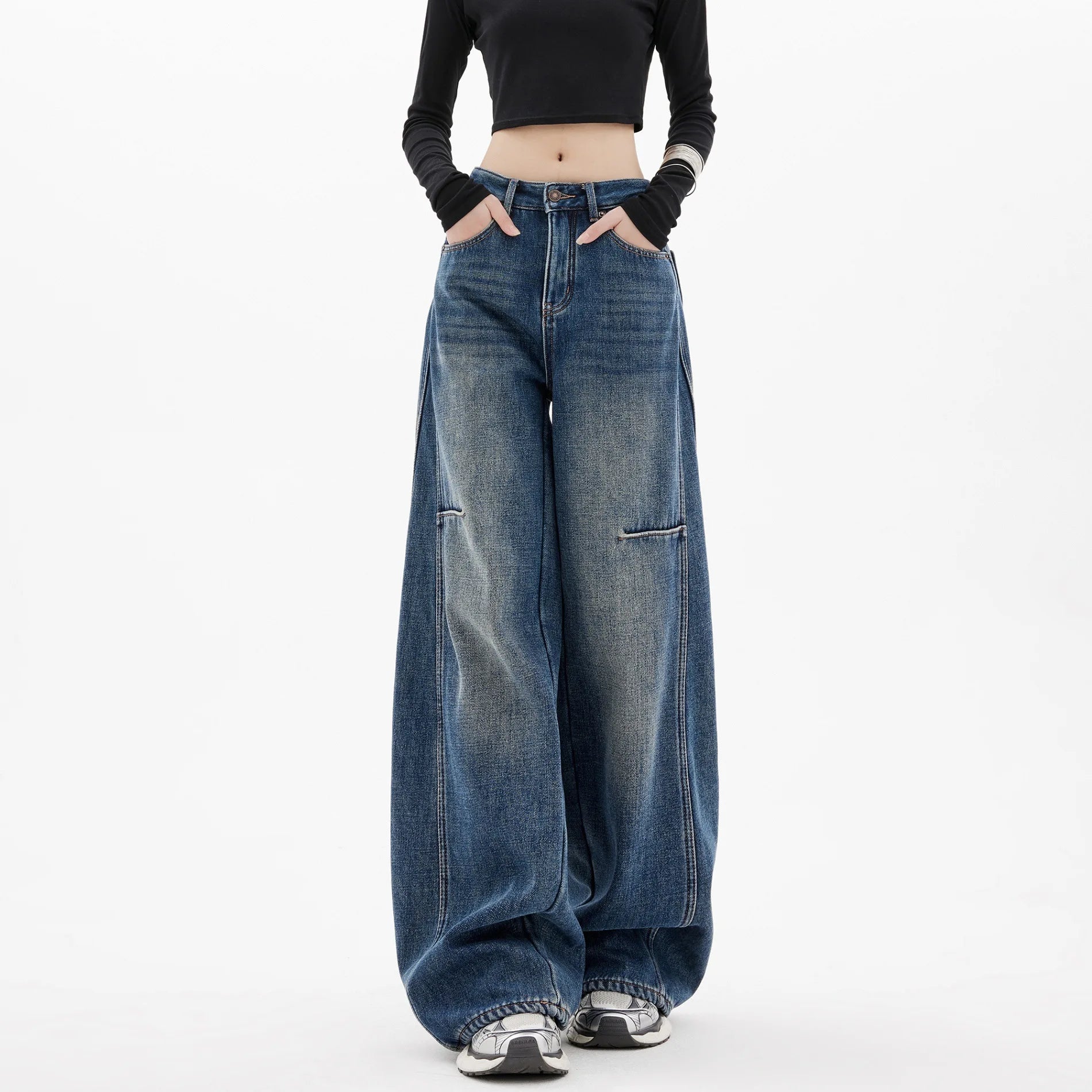 Spring Summer Women's Loose Jeans with Vintage High - Waisted Wide - Leg Design Streetwear Style