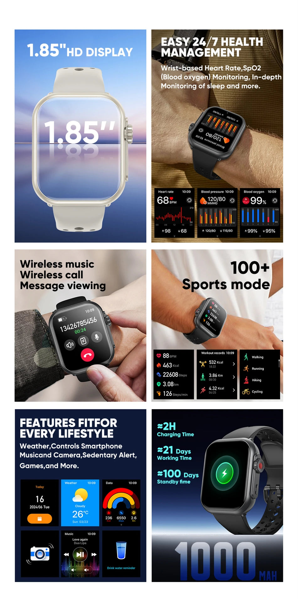 Watch Ultra 2 SE Men Women 1000mAh AMOLED Heart Rate 100+Sport Bluetooth Call GPS Track Waterproof Smart Watch For IOS Android