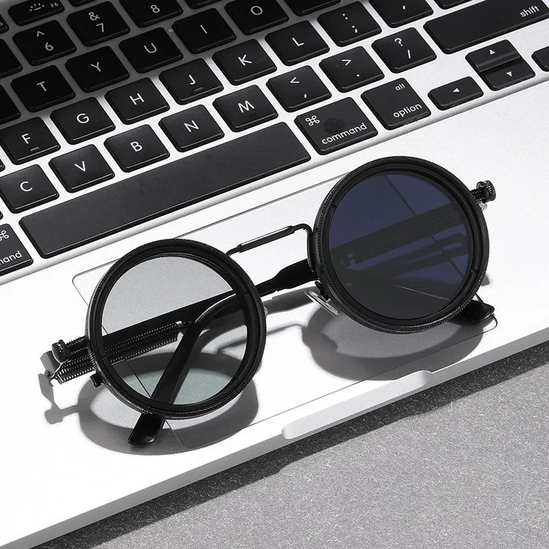 Polarized Round Sunglasses ND9 Adjustable Dimming Sun Glasses Steampunk Men Women Retro Punk Fishing Eyewear Outdoor With Case
