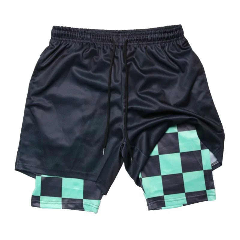 2 in 1 Athletic Gym Shorts for Men Stylish 3D Print Shorts with Pockets Quick Dry Stretchy Summer Sports Fitness Running Jogging