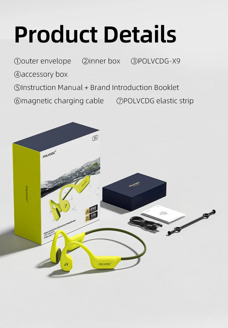 POLVCDG X9 Bone Conduction Earphones IPX8 Waterproof Open Swimming Earphones 32G Ear Hanging Earphones Tennis Running Cycling