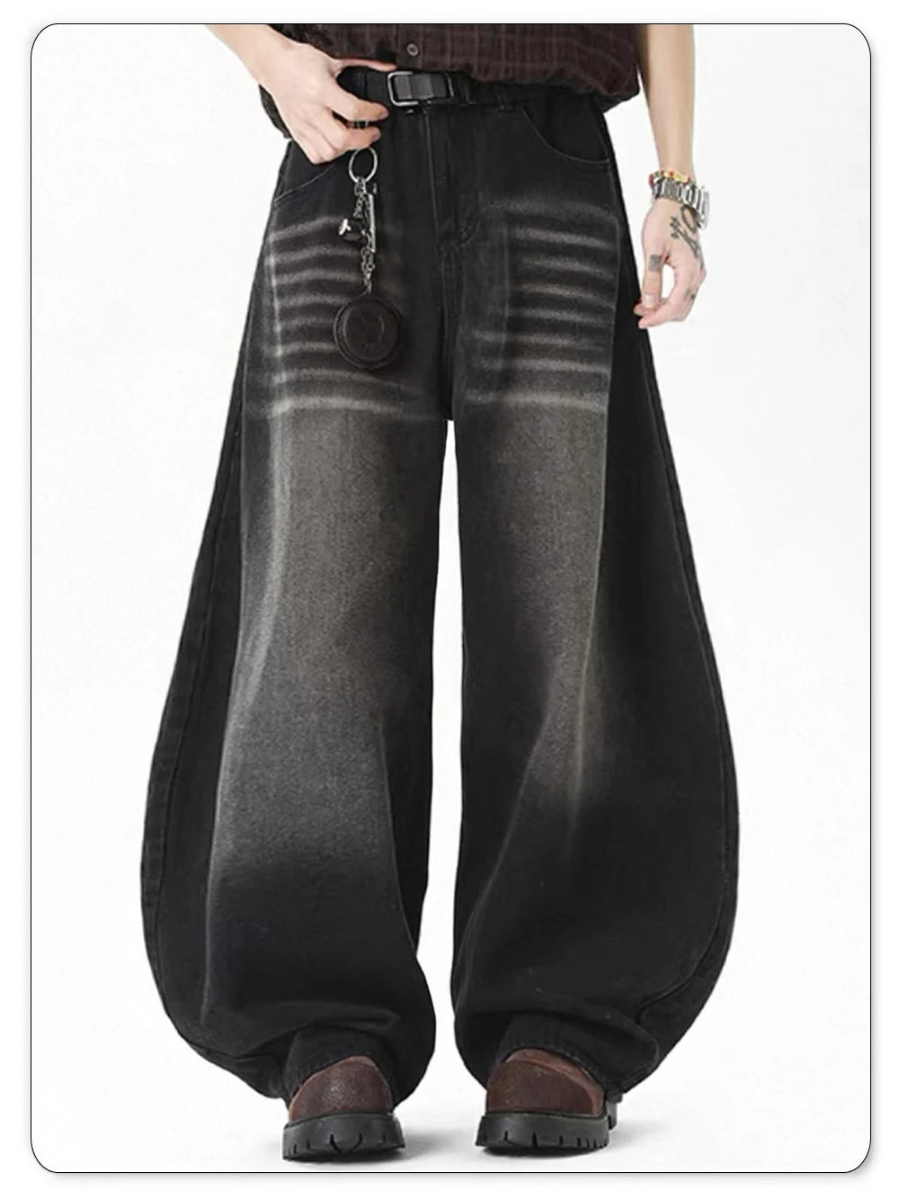 Men's American Retro Black Baggy Machete Wide Leg Jeans Four Seasons Personalized Embroidery Design Unisex Denim Pants Clothes