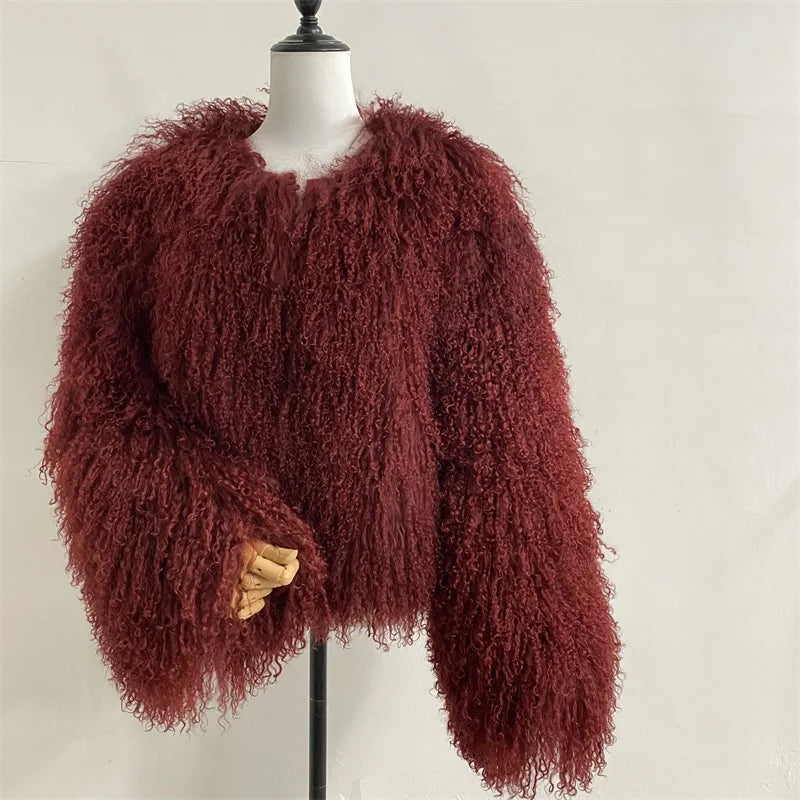 New Winter Autumn Fashion Real Fur Jacket Women Genuine Mongolia Sheep Fur Coat