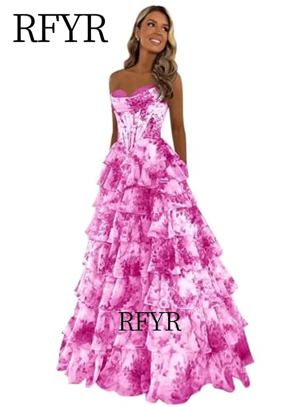 RFYR A Line Floral Prom Vestidos De Novia Pleated Elegant Prom Dress 2025 Floor Lenght Party Dress for Women  فساتين السهرة