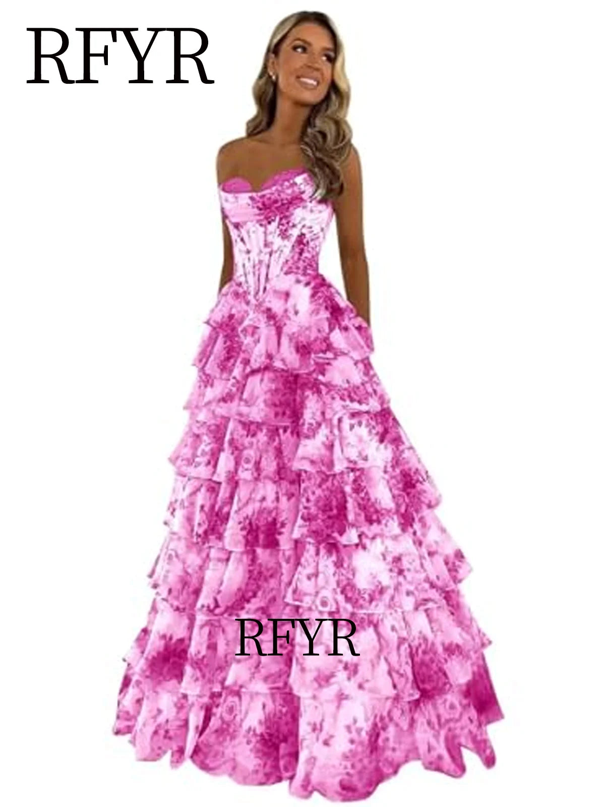 RFYR A Line Floral Prom Vestidos De Novia Pleated Elegant Prom Dress 2025 Floor Lenght Party Dress for Women  فساتين السهرة