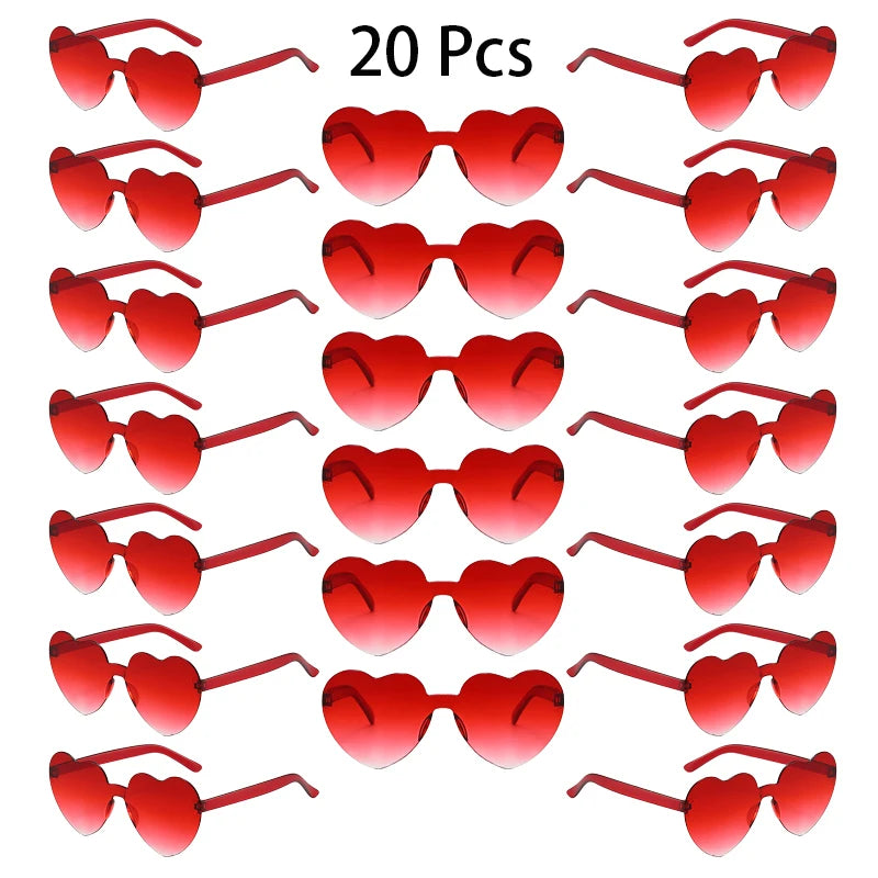 20 Pcs Heart Shape Sunglasses Women Fashion Rimless Gradient Multicolor Rave Sun Glasses Trendy Cute Beach Vacation Decor Shades