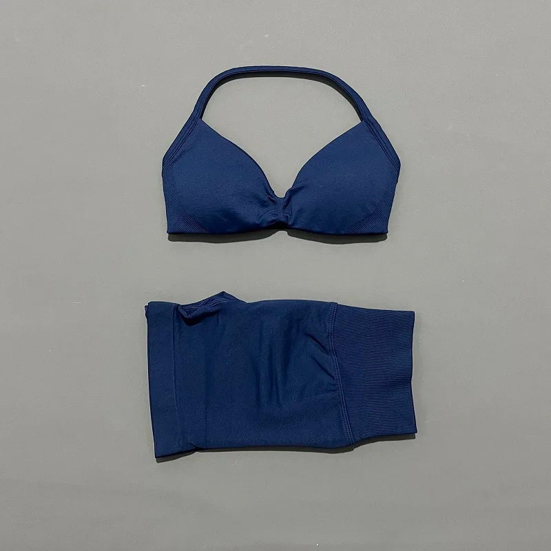2 Piece Sport Set Women Seamless Yoga Tank Bra High Waist Scrunch Bum Gym Shorts Sets Fitness Running Workout Suit