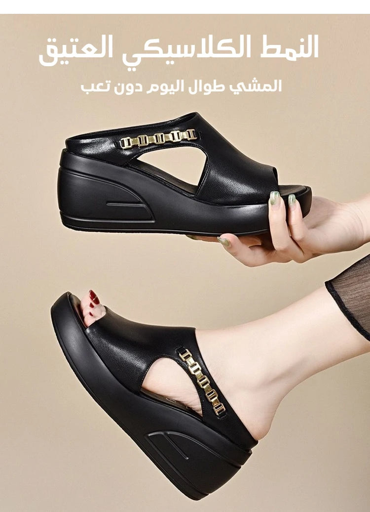 Women's Waterproof Platform Summer Platform Slippers Non-Slip Soft-Soled Wedge Sandals Women's Metal Chain Heightening