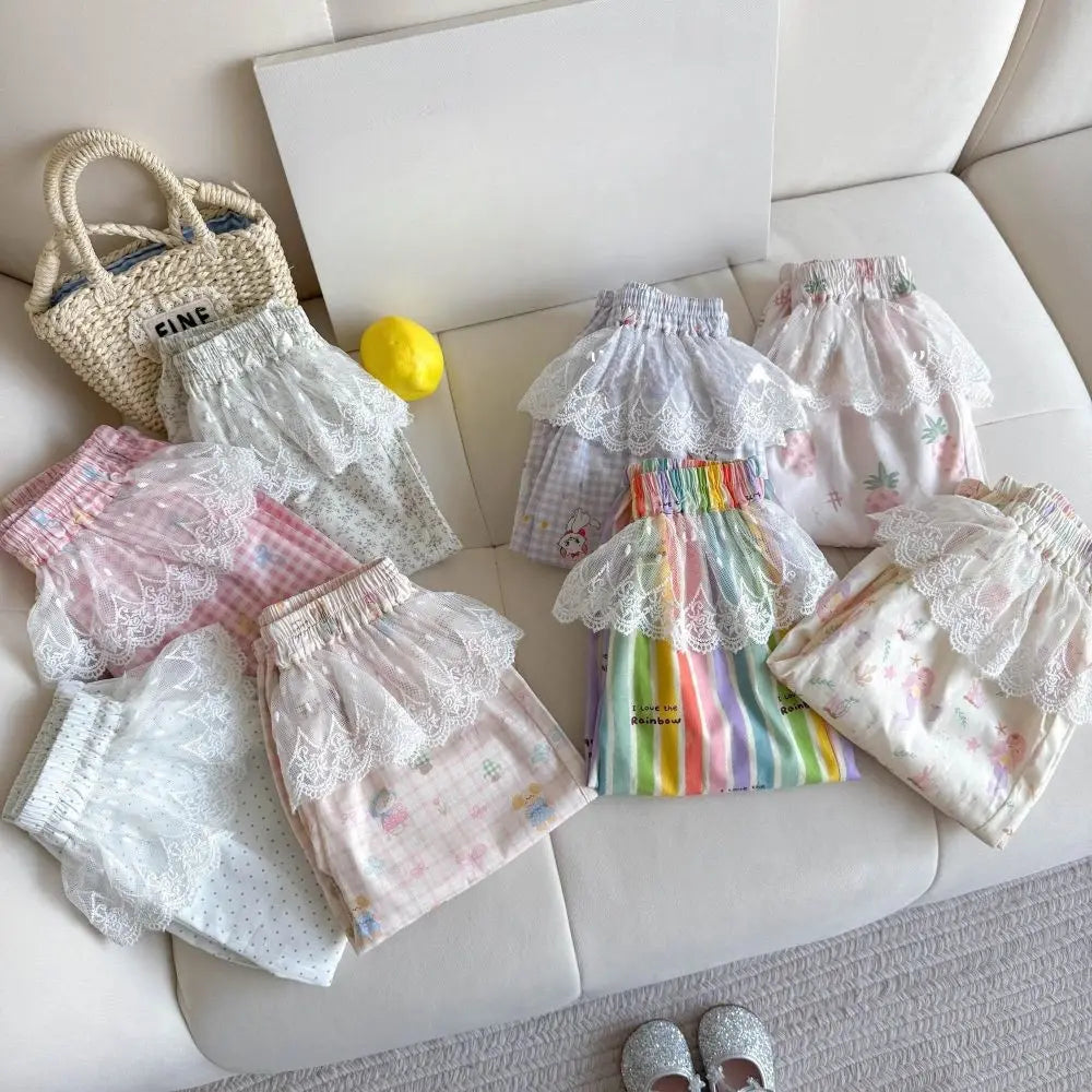 Korean Version New 2026 Summer  Children's and Girl's Clothing 2-7 Years Old  Fashion Versatile Lace Pants