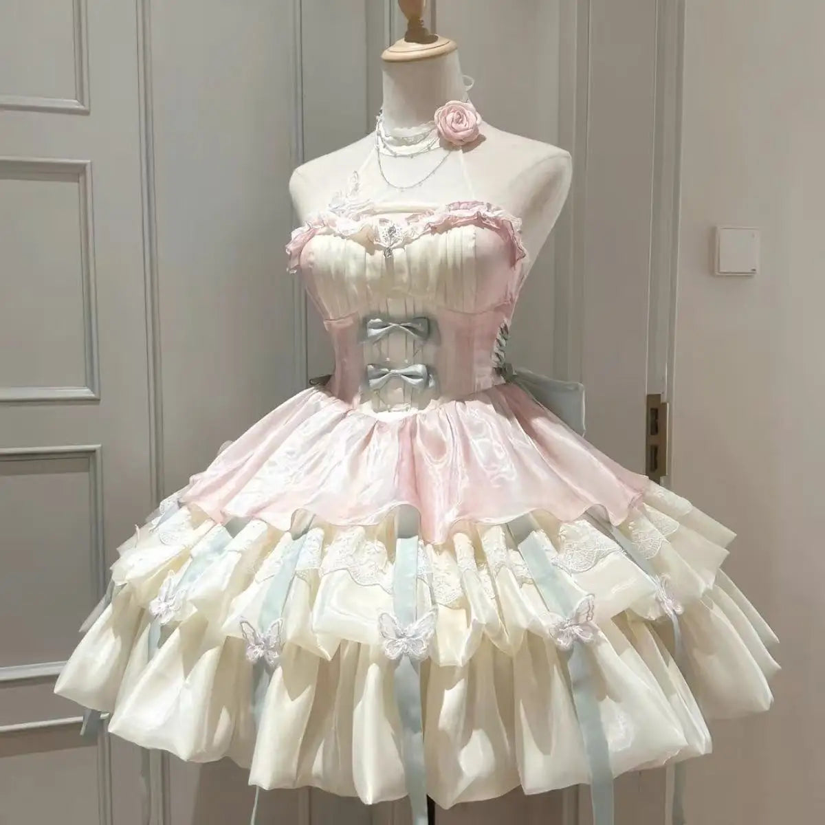 Gothic Red Lolita JSK Dress Women Spaghetti Strap Ruffle Tulle Skirt Chain Bow Decor High Low Hem Vintage Princess Party Dress
