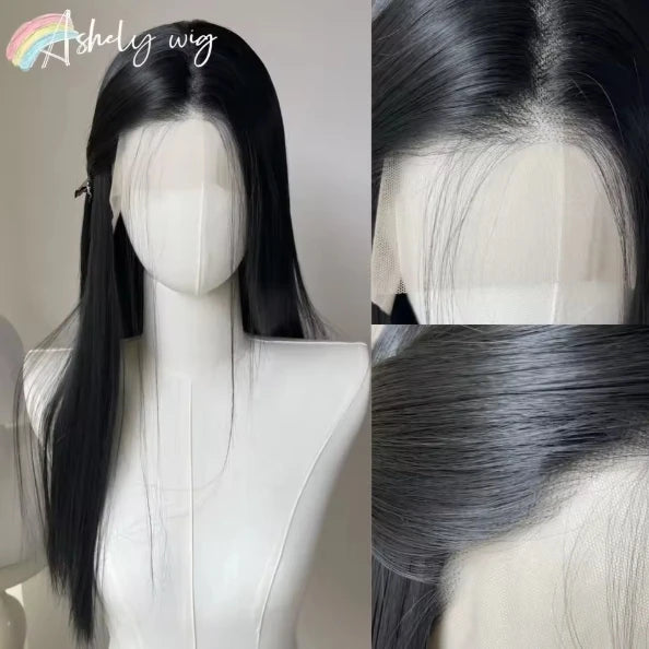 Ashely Platinum Blonde Wig 26inch 13x4 Lace Front Wig Long Straight Synthetic Lace Wigs High temperature Fibers for Cosplay