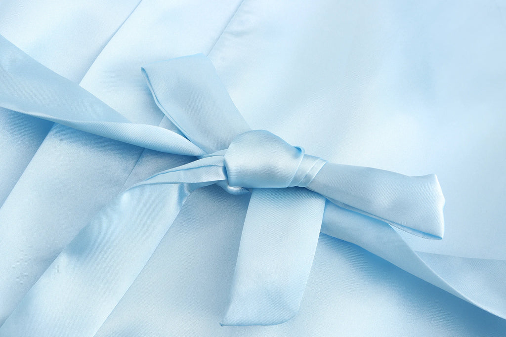 Light Blue Women's Satin Robe Short Kimono for Bride & Bridesmaid With White Letter, Wedding Party Robes
