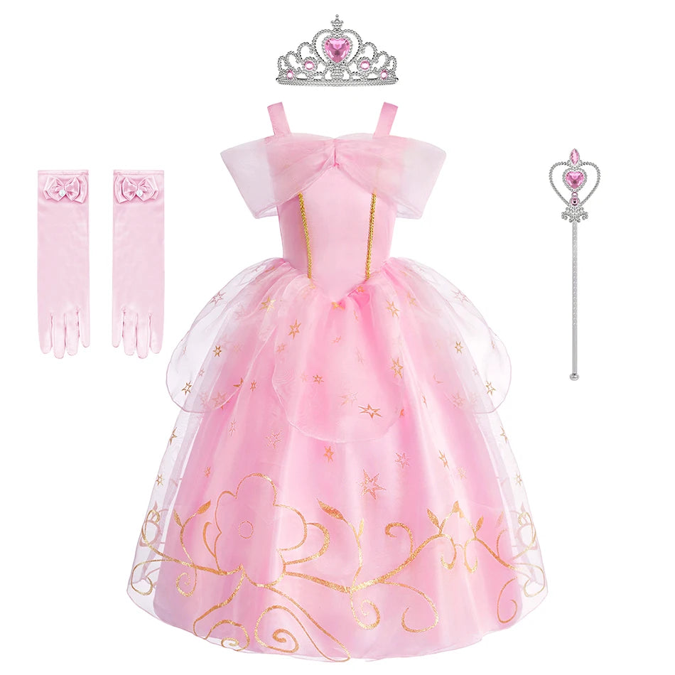 Little Girls Children Sleeveless Pink Dresses Children Summer Clothing Kids Princess Carnival Christmas Luxury Cosplay Dresses