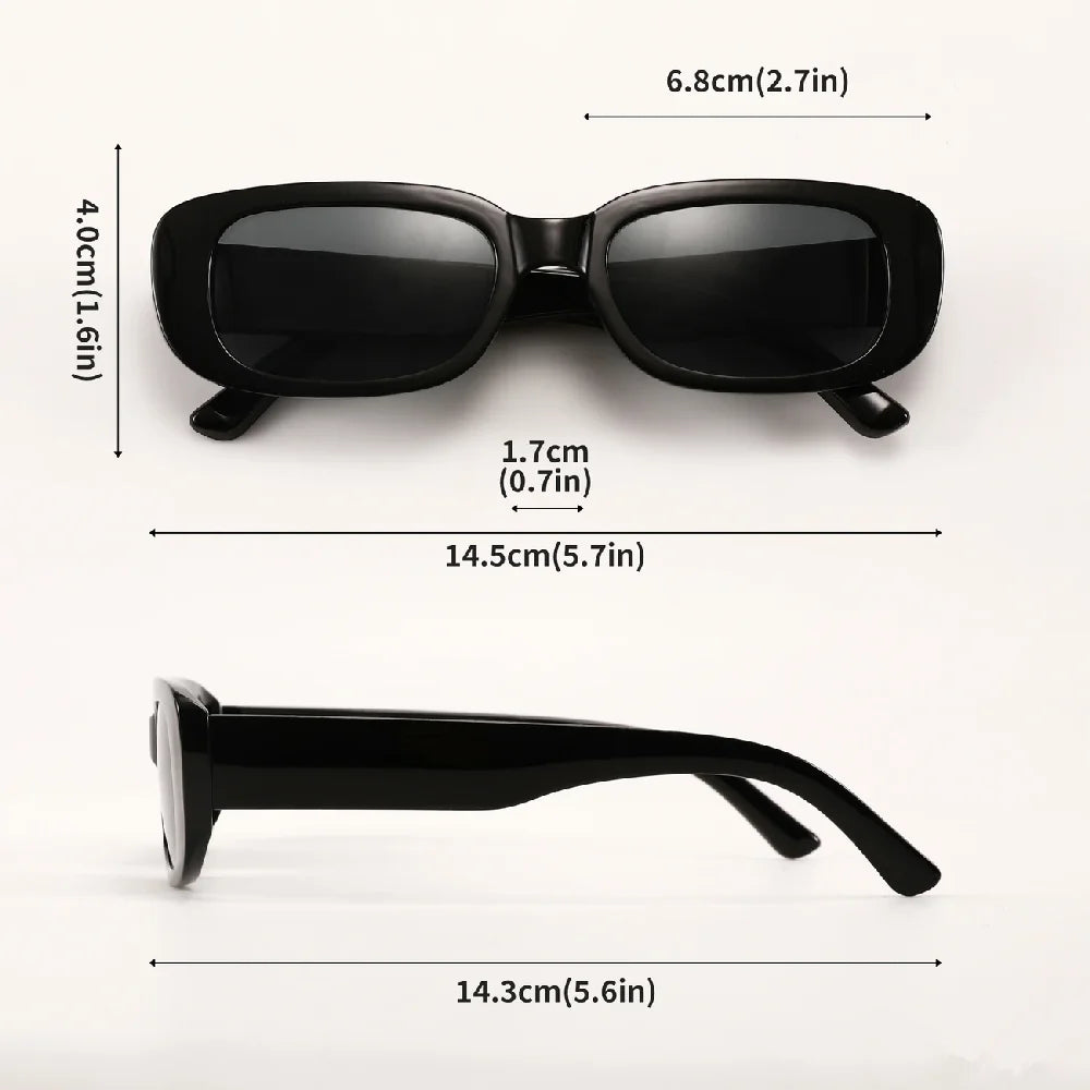 10PCS Vintage Black Square Sunglasses Woman Luxury Brand Small Rectangle Sun Glasses Female Gradient Clear Mirror Oculos De Sol