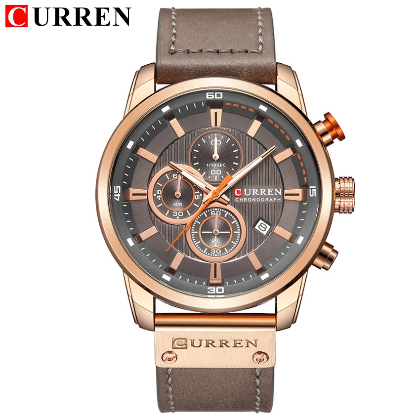 CURREN 8291 Mens Quartz Chronograph Watch Casual Leather Military Sport Fashion Gentleman Wristwatch