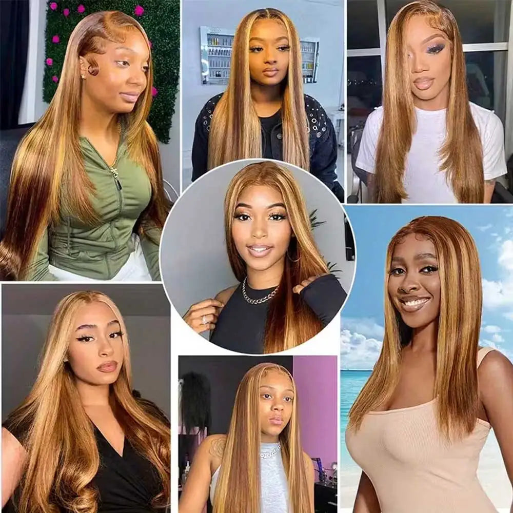 Highlight Wigs Colored Straight Lace Front Human Hair Wigs For Women Honey Blonde Straight 13x4 Hd Lace Frontal Wigs Human Hair