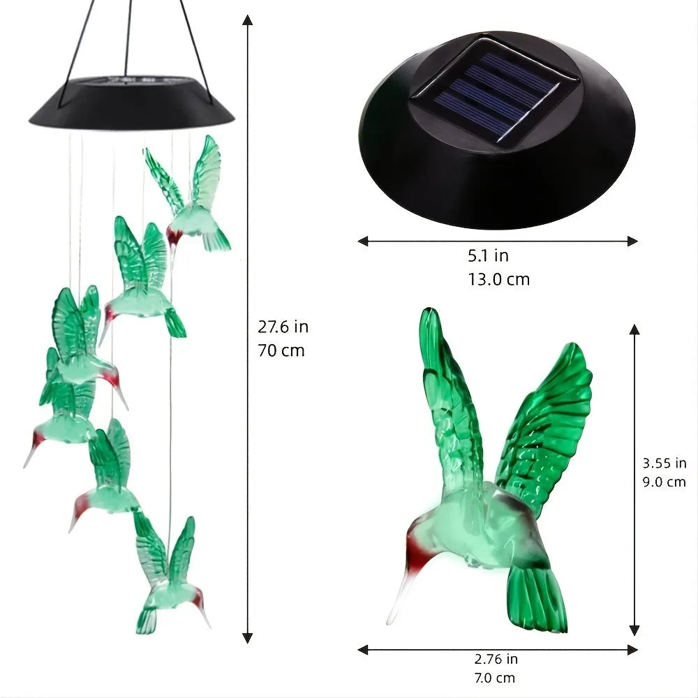 1PC Led Color Changing Butterfly Dragonfly Hummingbird Solar Wind Chimes Outdoor Waterproof Birthday Gifts