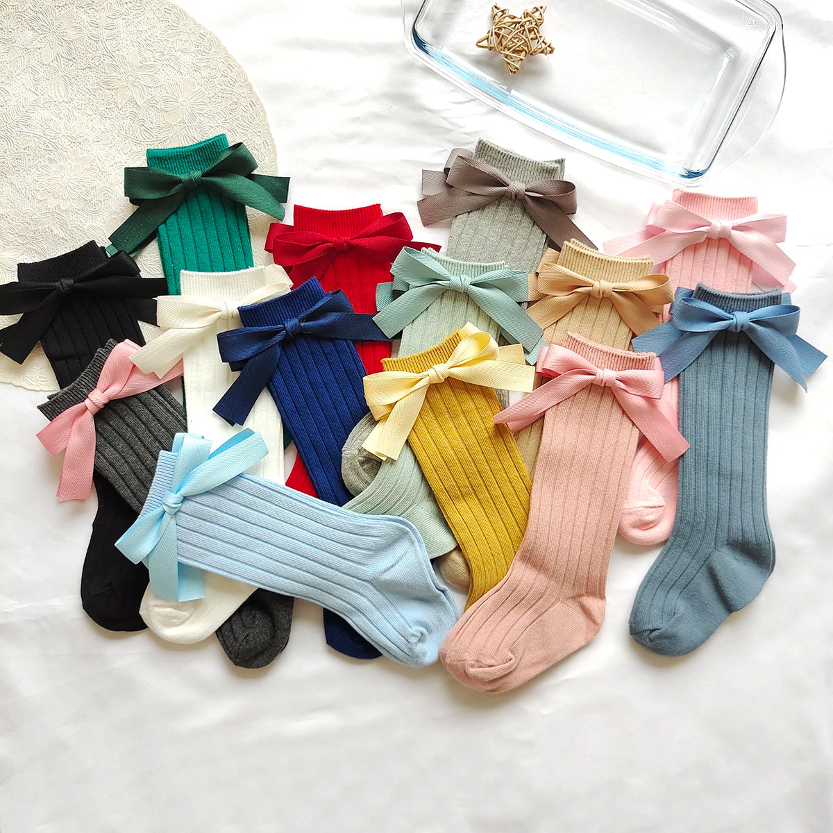 14 Colors Princess Girls Long Sock Big Bowknot Infant Baby Stockings Kids Cotton Sock Knee High Breathable Soft Children Socken