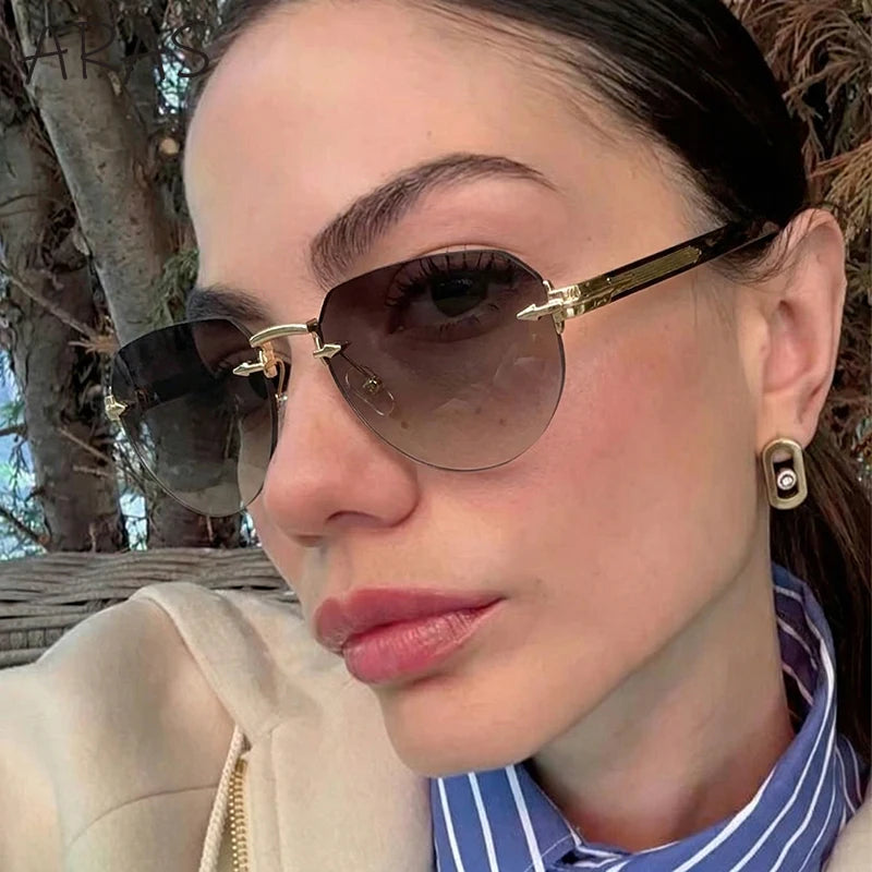 2026 Fashion Square Rimless Sunglasses Women Vintage Gold Metal Frameless Polygon Sun Glasses Lady Pilot Eyewear Cut Edge Shades