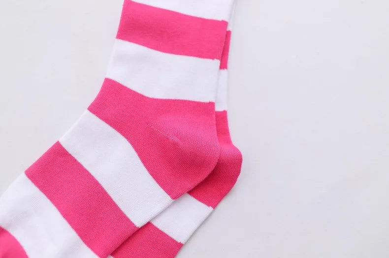 2 Pairs Women's Over The Knee Socks Cotton Thigh High Socks Black White Blue Colorful Striped Pattern Fashion Casual Daily Wear