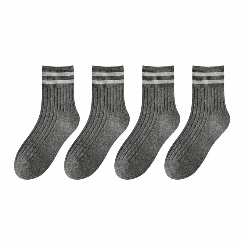 Kids Boys Girls Cotton Socks - Seamless Double Needle Ribbed 2-Stripe, Teens Students All Season School Home Sports Socks