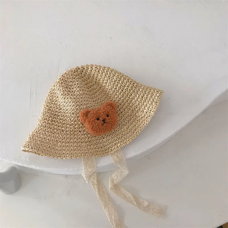Fashion Lace Baby Hat Summer Straw Bow Baby Girl Cap Beach Children Panama Hat Princess Baby Hats and Caps for Kids 1PC