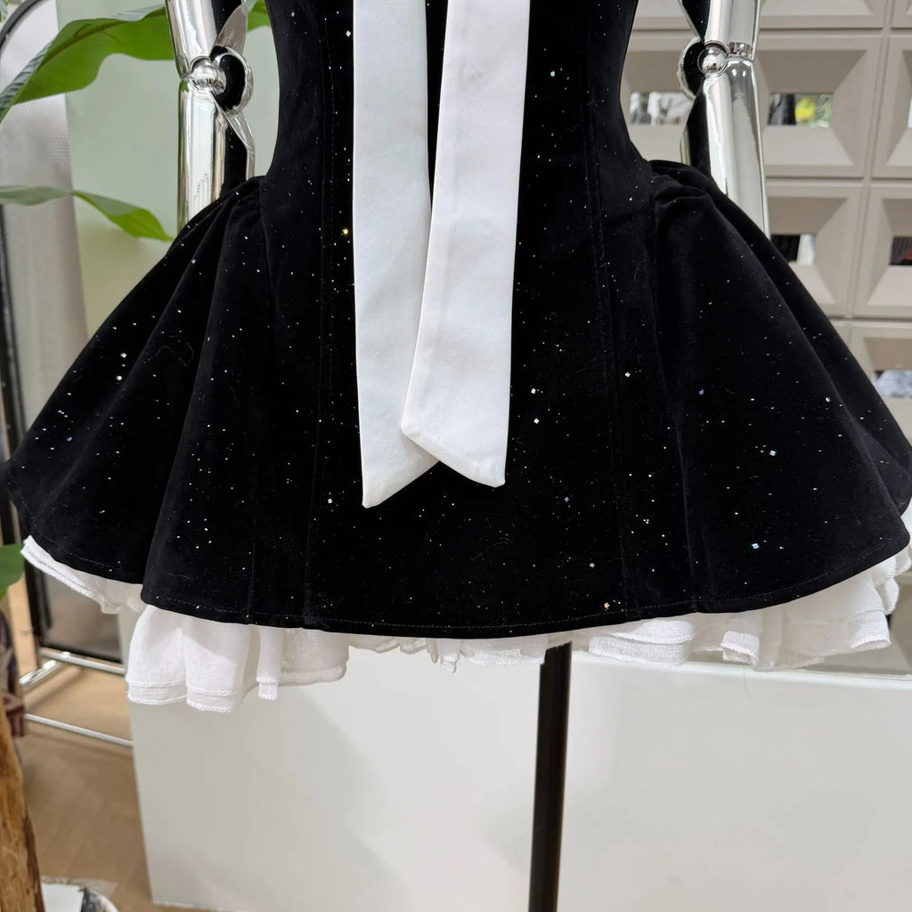 Women Sexy Strapless Backless Polka Dot Bow A Line Dress Party Birthday Evening Ball Gowns Nightclub Show Wear Fashion Vestido