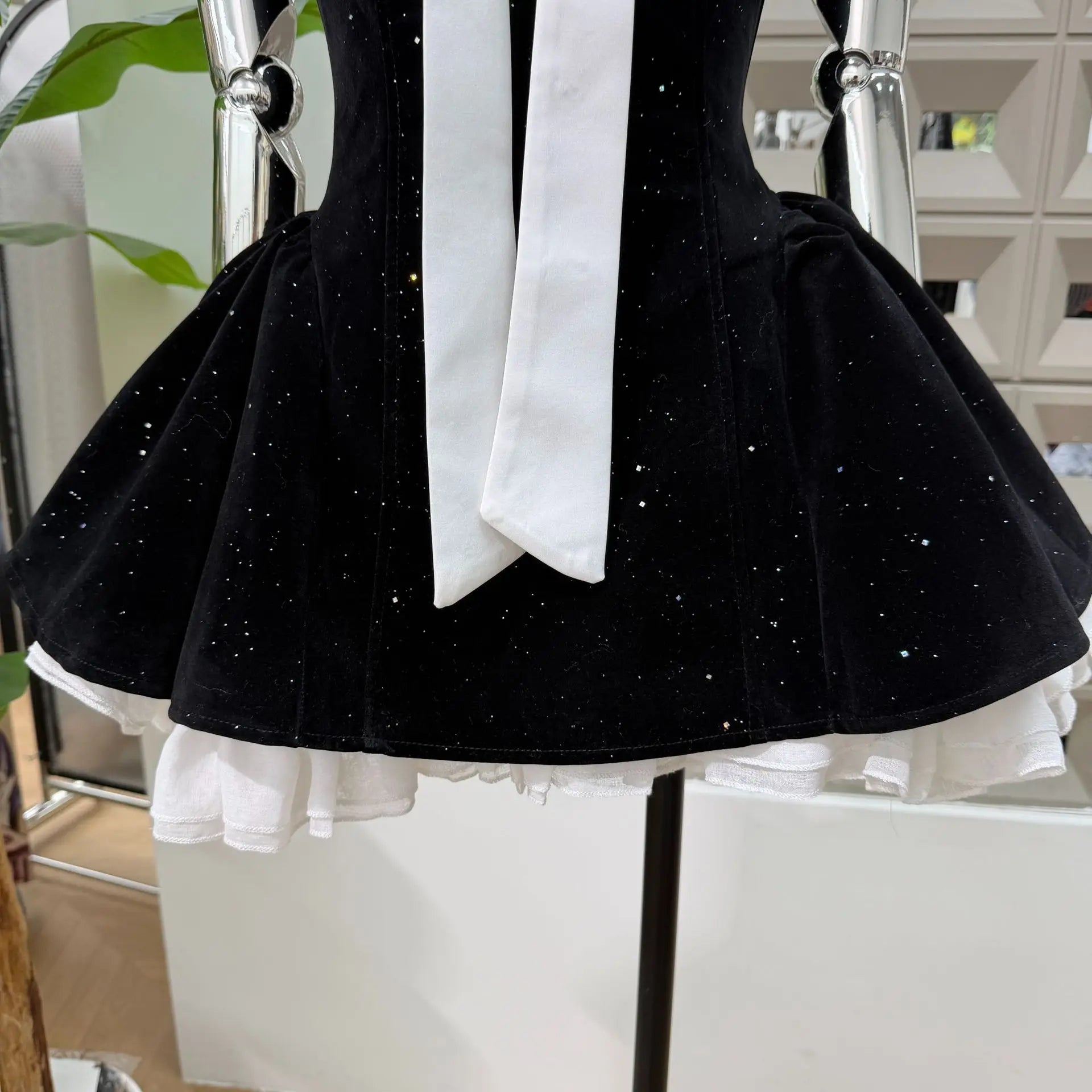 Women Sexy Strapless Backless Polka Dot Bow A Line Dress Party Birthday Evening Ball Gowns Nightclub Show Wear Fashion Vestido