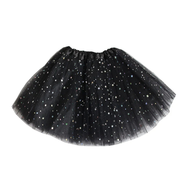 Kids Baby Star Glitter Dance Tutu Skirt For Girl Sequin 3 Layers Tulle Toddler Pettiskirt Children Chiffon 2-8T
