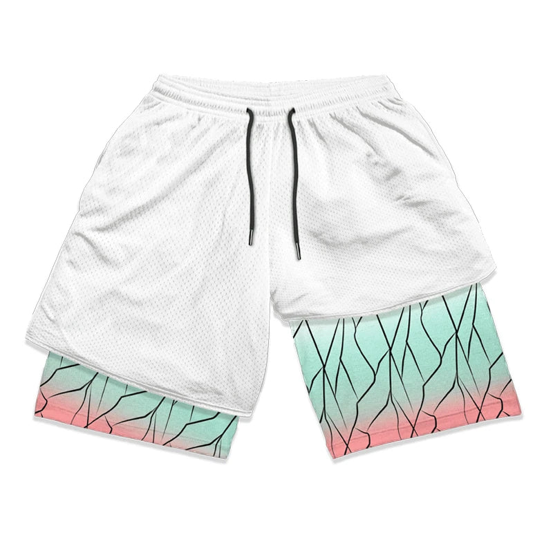 2 in 1 Athletic Gym Shorts for Men Stylish 3D Print Shorts with Pockets Quick Dry Stretchy Summer Sports Fitness Running Jogging