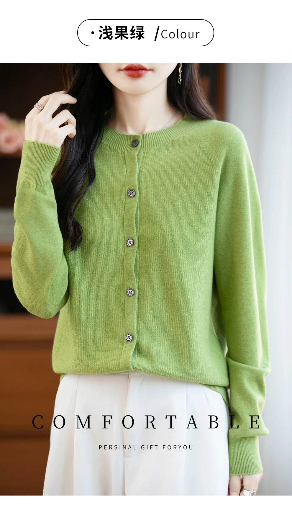 Classic Merino Wool Woman Sweater Basic Female Autumn Winter Knitted Cardigan Elegant Ladies Cashmere Long Sleeve Clothing Tops