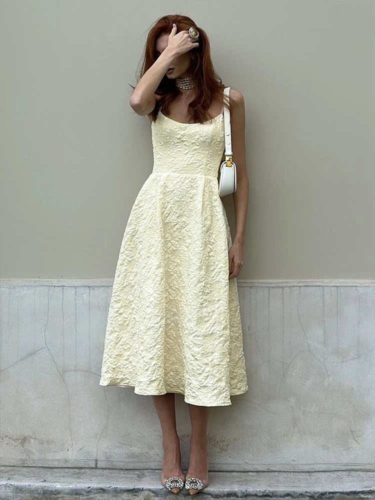 Women A-Line Dresses New Summer Solid Sexy Backless O-Neck Low Chest Sling Maxi Dress Streetwear Fashion Casual Slim Lady Dress
