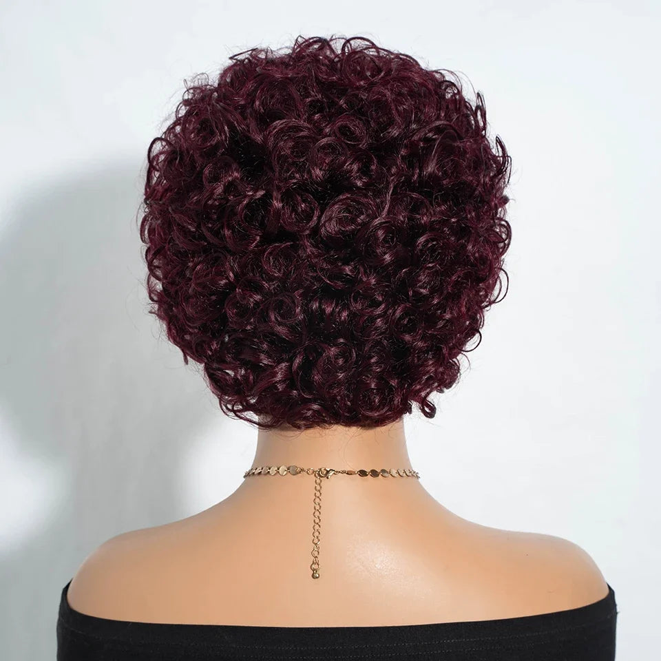 Brazilian Short Bob Pixie Afro Kinky Curly Wigs With Bangs For Black Women Natural Brown 99J Full Machine Made Human Hair Wigs