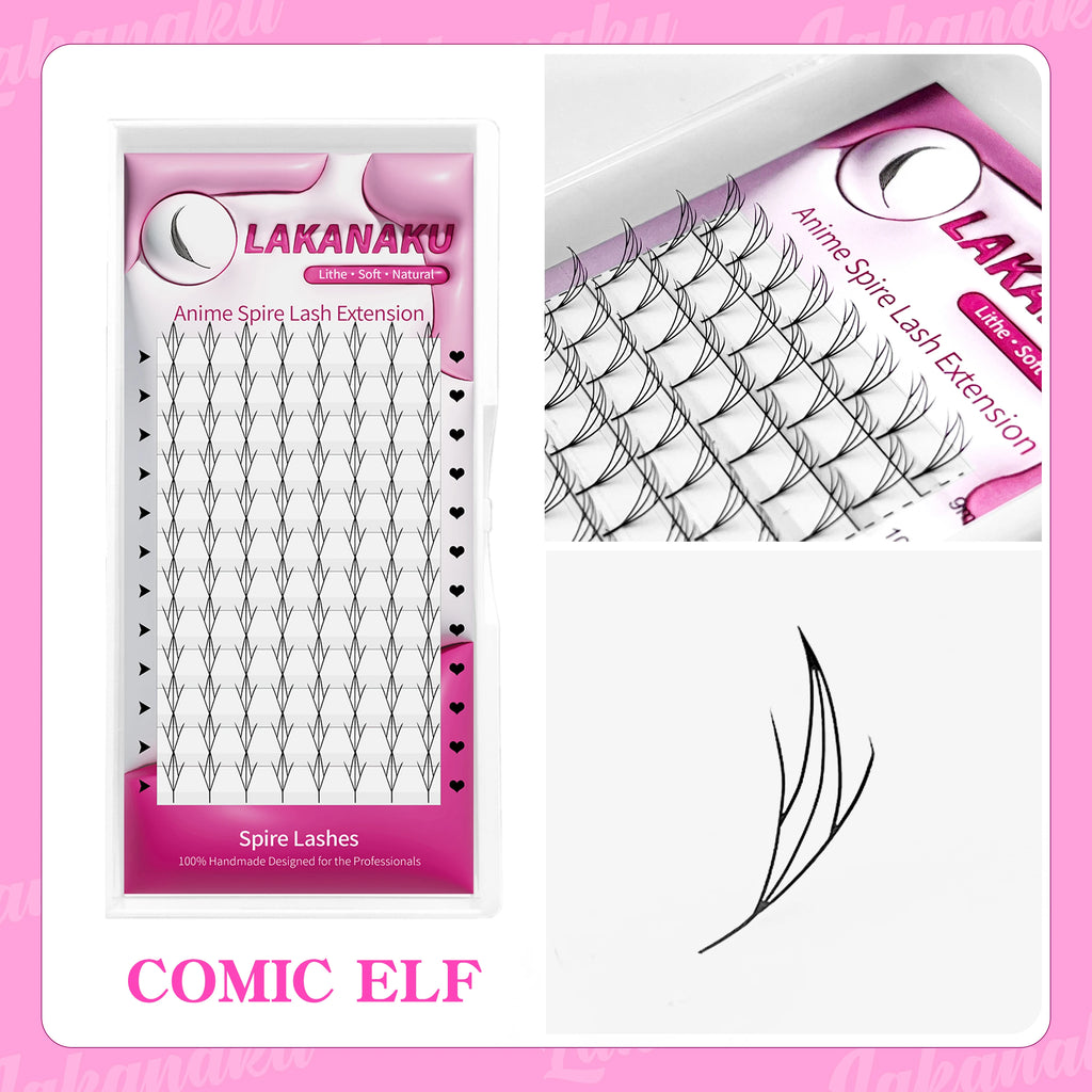 LAKANAKU Narrow Spire Eyelashes Extension Anime Lashes Spire Clusters Manga Style Feather Lightweight Premade Fans Extension