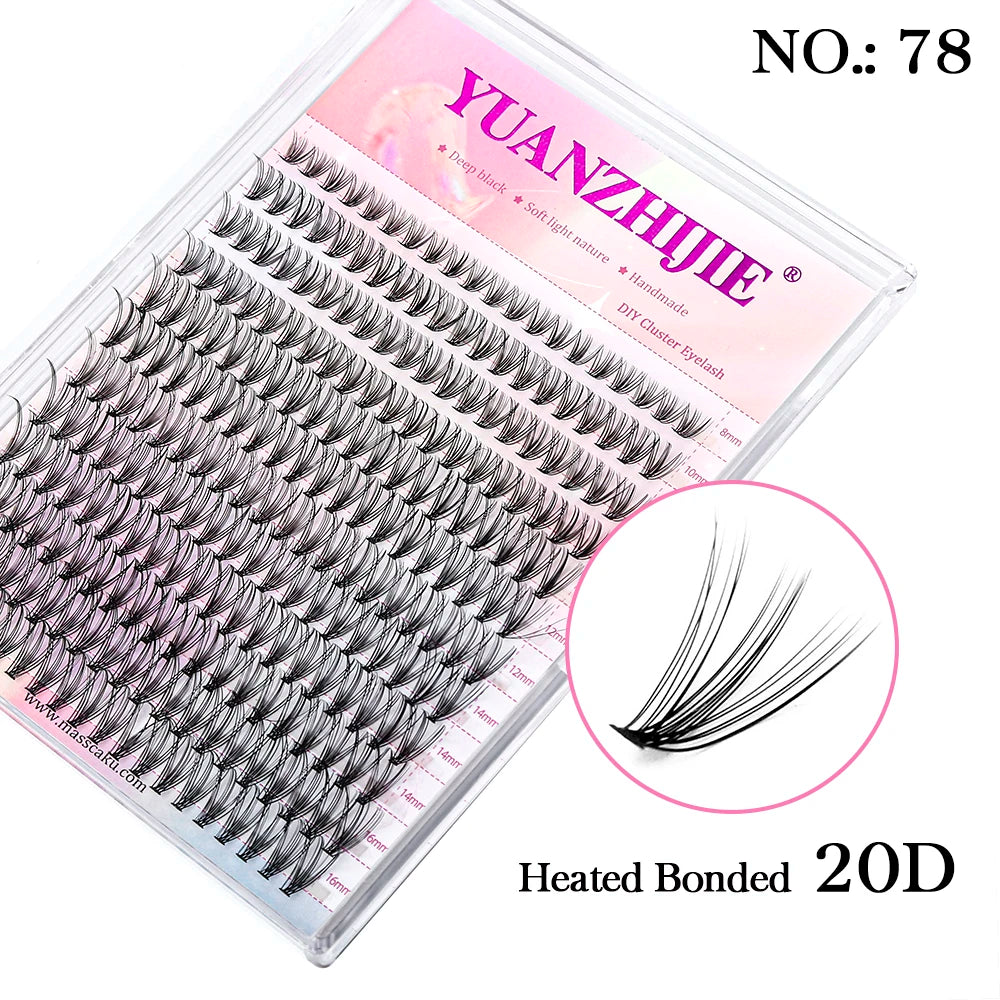 YUANZHIJIE DIY Cluster Eyelash Extension 12lines Dovetail Segmented Lashes Natural Lighter Bundle Makeup Supplies