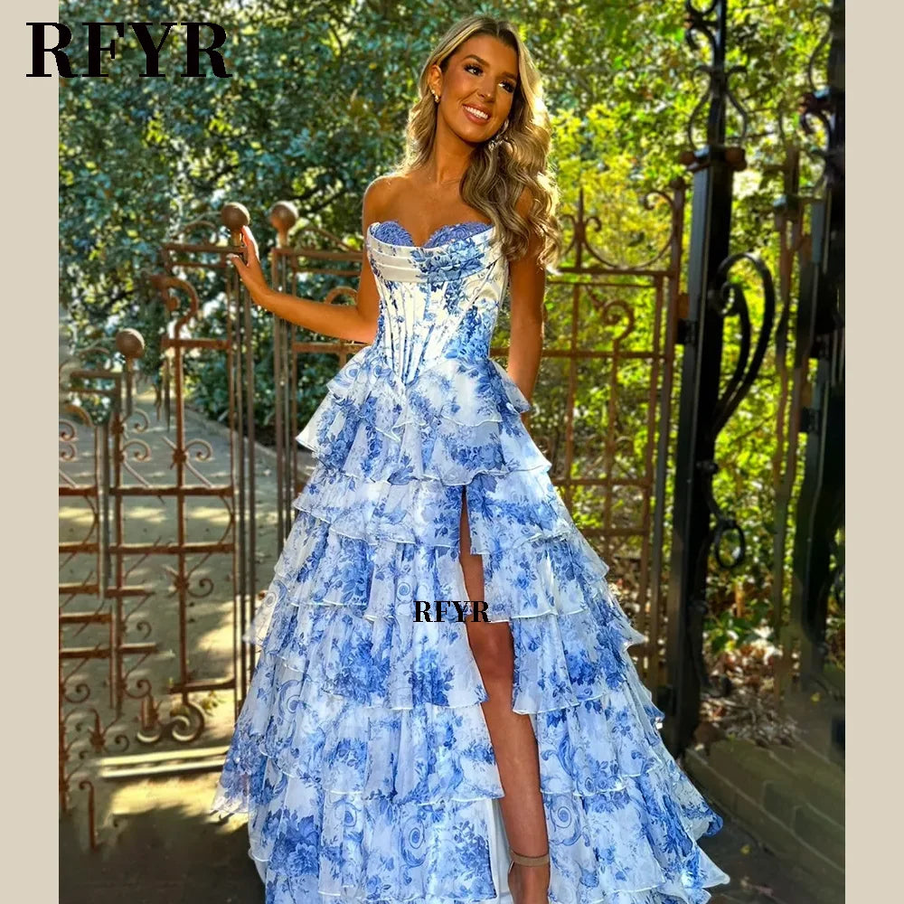 RFYR A Line Floral Prom Vestidos De Novia Pleated Elegant Prom Dress 2025 Floor Lenght Party Dress for Women  فساتين السهرة