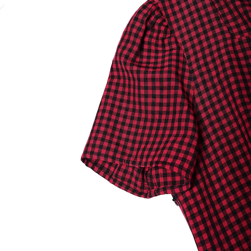 Women Summer Plaid Dress 2026 ZANZEA Elegant Square Neck Short Sleeve Midi Dresses Casual Work Vestidos Stylish Holiday Sundress
