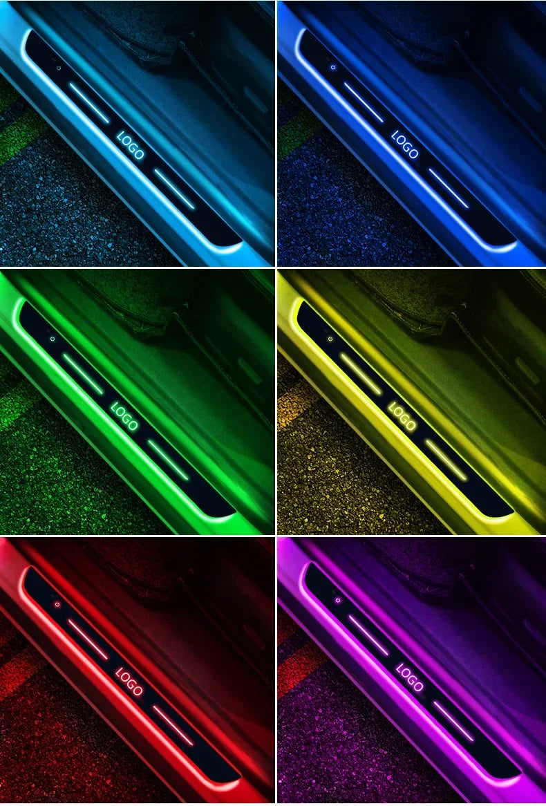 2/4pcs Car Customized Door Illuminated Sill Light Logo Projector Lamp USB Power Moving LED Welcome Pedal Scuff Plate Pedal Light
