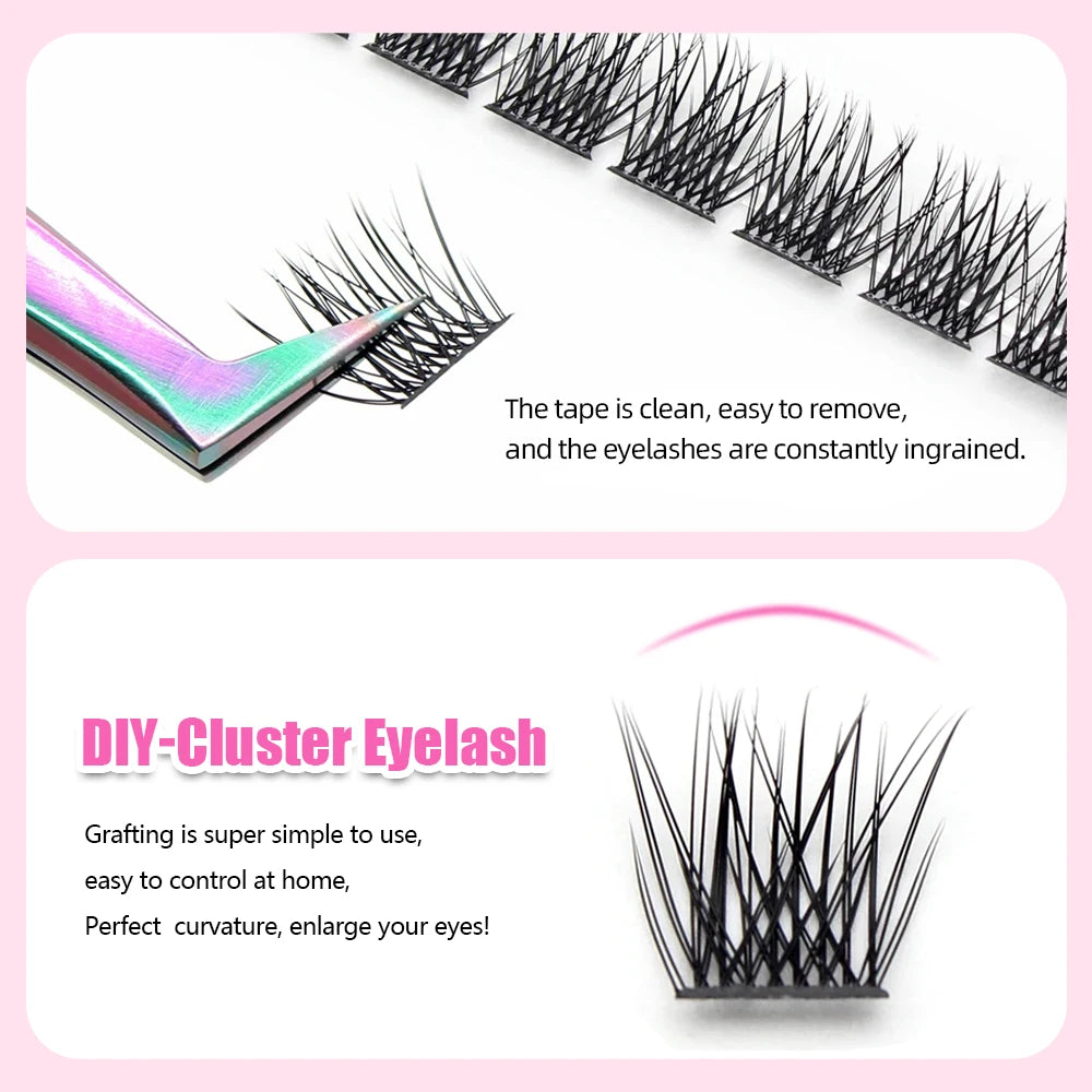 YUANZHIJIE DIY Cluster Eyelash Extension 12lines Dovetail Segmented Lashes Natural Lighter Bundle Makeup Supplies