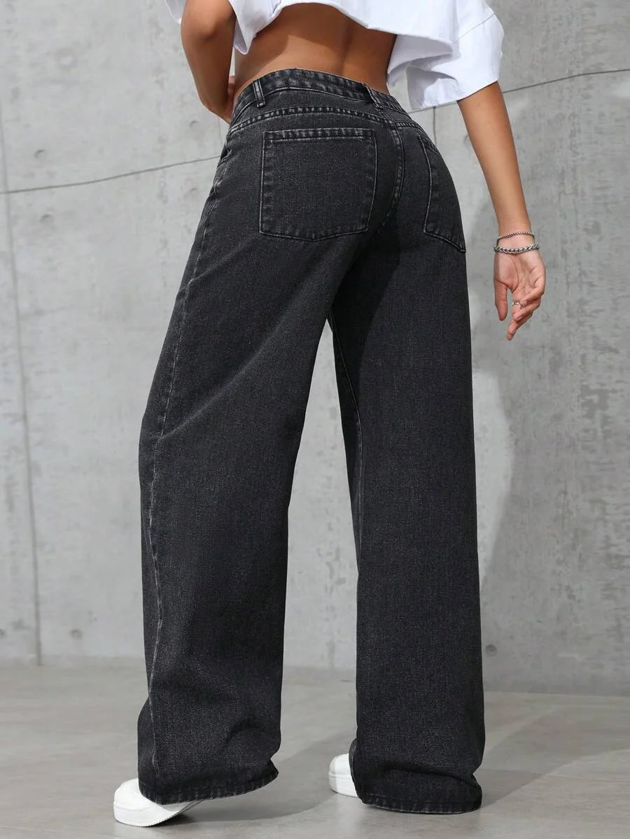 plus Size Women's Wide Leg Jeans Washed Elastic Casual Loose Fit Ladies Denim Pants Comfortable Stretchy Trousers
