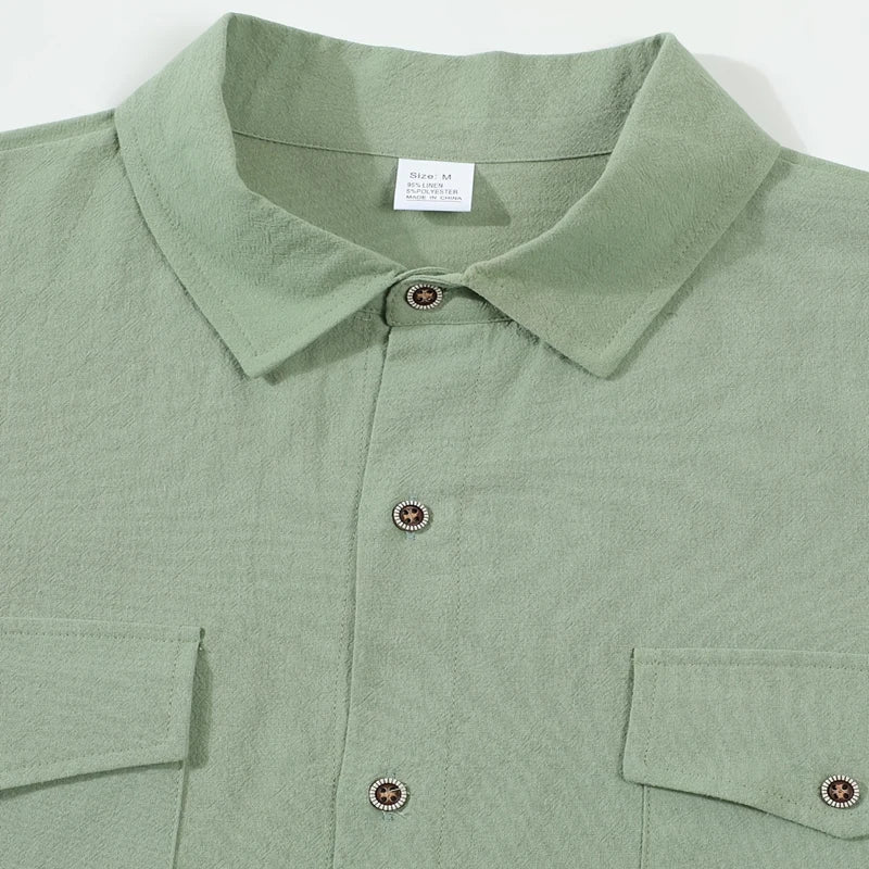 Men's Linen Casual Short Sleeve Shirt Lapel Collar Button Lightweight Breathable Summer Daily Beach Vacation Work Shirt for Men