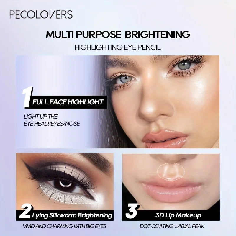 Long-Lasting Glitter Eyeshadow Highlighter Pencil for Eye Makeup - Waterproof, Pearly, White and Silver