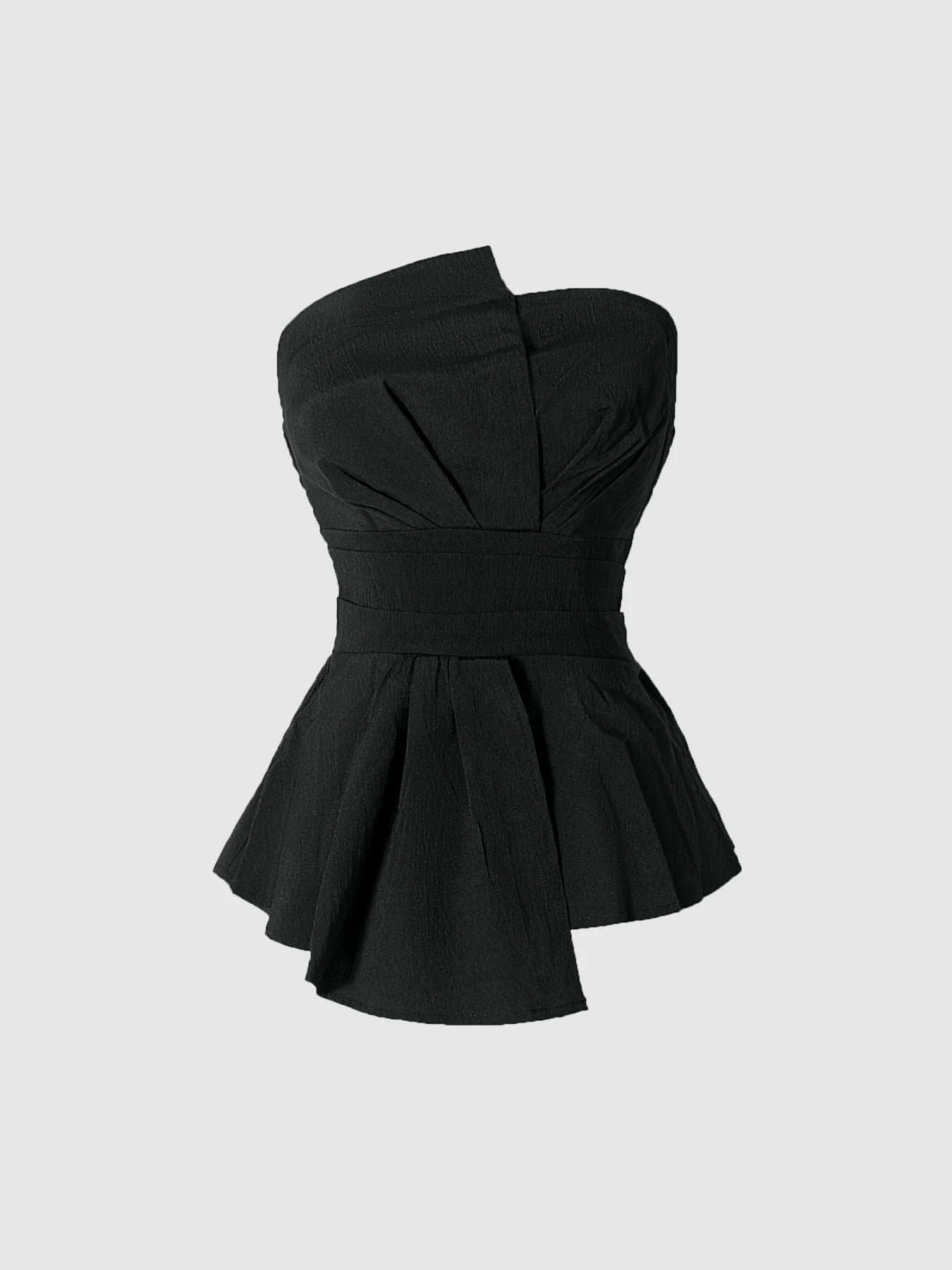 Elegant Peplum Strapless Top, Belted Wrap Waist Blouse for Vacation & Commute