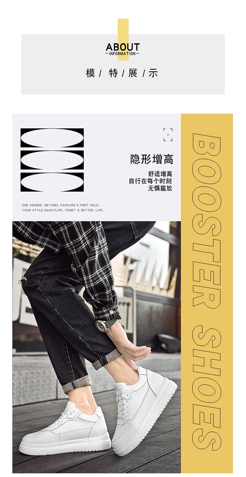 New Invisible Height-increasing Shoes for Men, 6CM-8CM-10CM Sports Shoes,White Leather Sports Shoes for Men,Enlarged Sizes 36-46