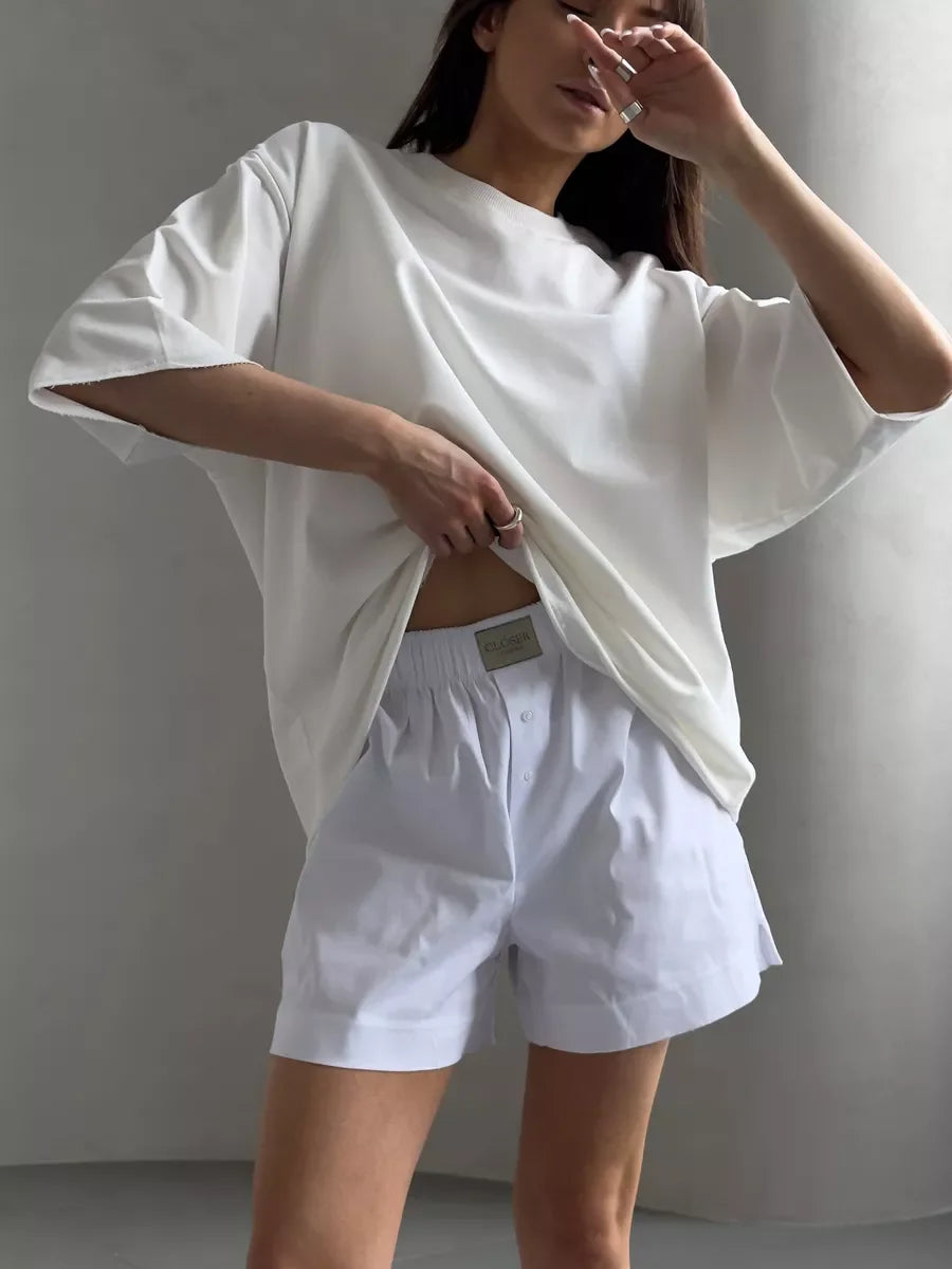Hirsionsan Summer Casual Oversized T-shirts Women 100% Cotton Pink Loose Tees 2025 New Cusual Solid O Neck Female Aesthetic Tops