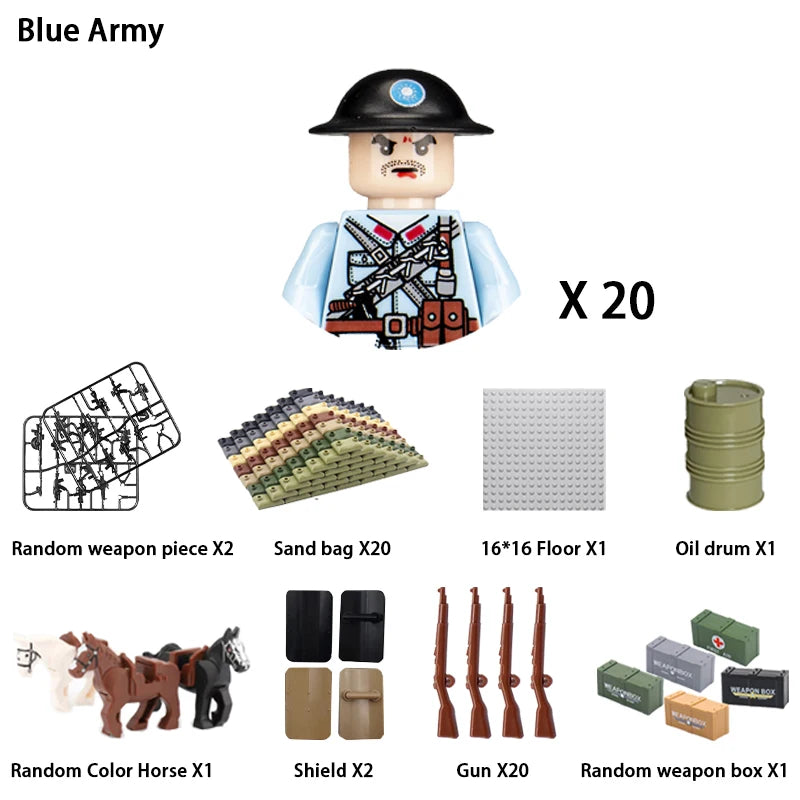 WWII Infantry Military Soldier War National Army Mini Gun Weapon Models Building Blocks Building Blocks Toys for Kids