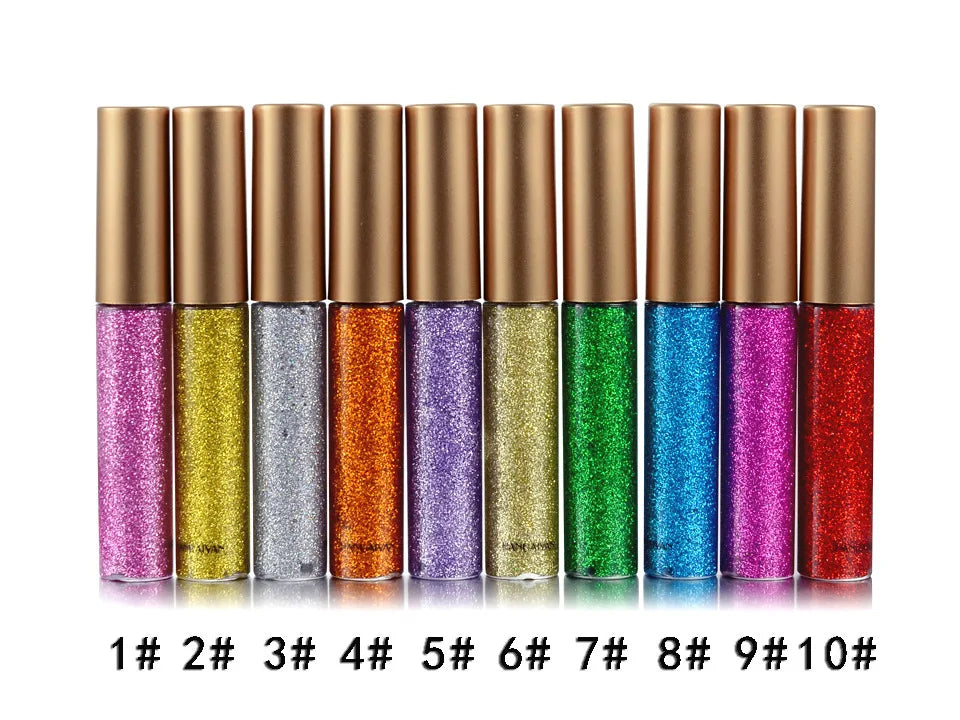 Long Lasting Glitter Eyeliner Kit 10 Vibrant Shades Metallic Sparkle Smudge Proof Easy Apply Eye Liner Makeup Set