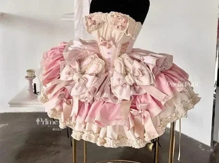New Girls Birthday Lolita Dress 2026 Spring and Summer Women's Tube Top Satin Bowknot Slim Pettiskirt Short Mini Party Dress