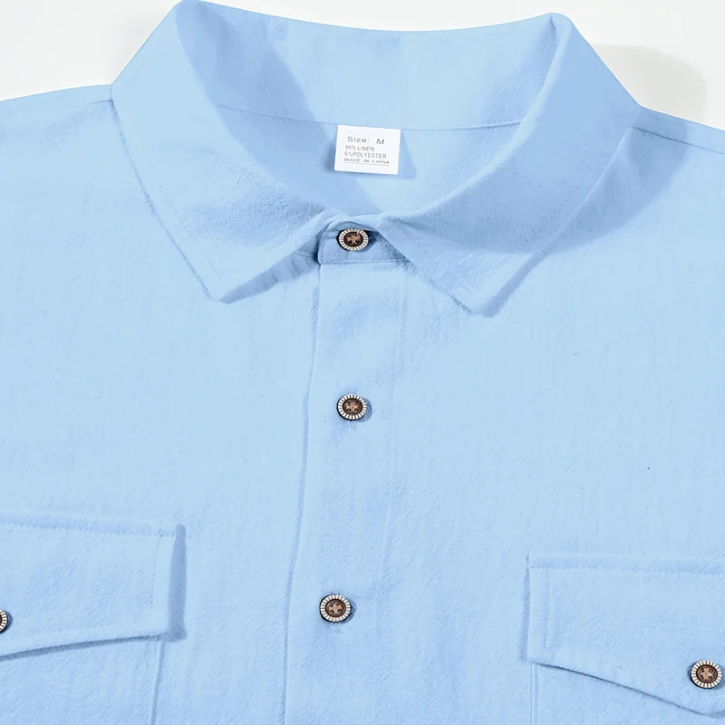 Men's Linen Casual Short Sleeve Shirt Lapel Collar Button Lightweight Breathable Summer Daily Beach Vacation Work Shirt for Men