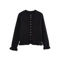 Women's Ruffled Knit Cardigan Sweater O-Neck Long Sleeve Chic Top with Front Buttons Fashion Outerwear